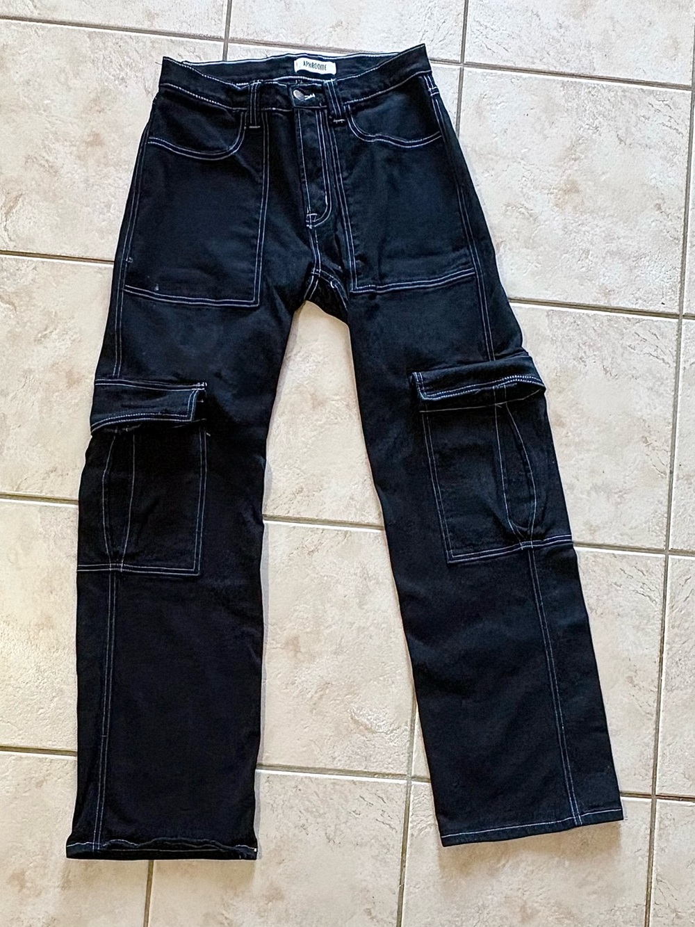 Hot Topic Black Cargo Pants with White Stitching